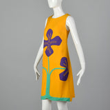 1960s Yellow Dress with Purple Floral Appliques