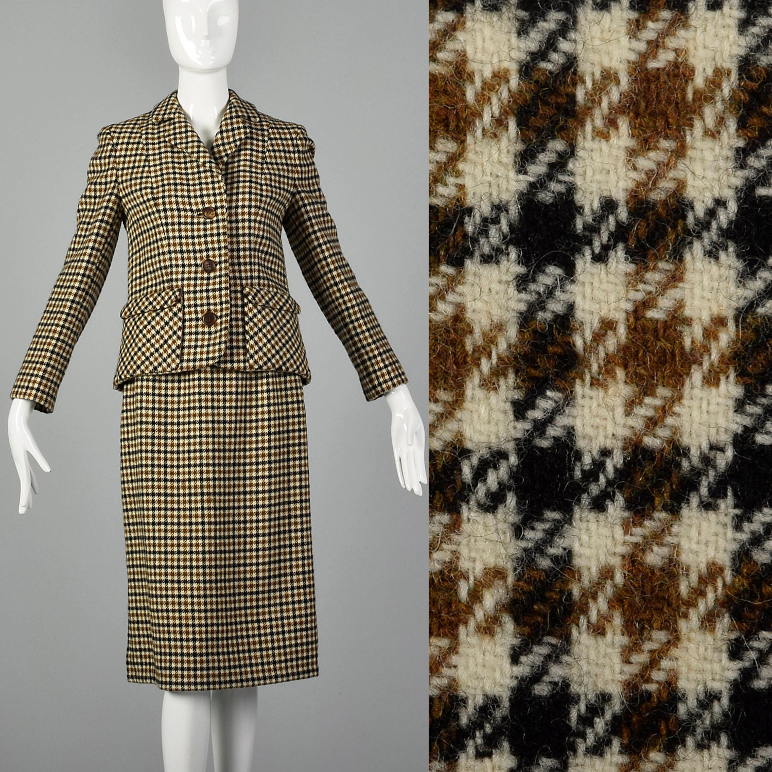 XXS 1960s Brown Skirt Suit