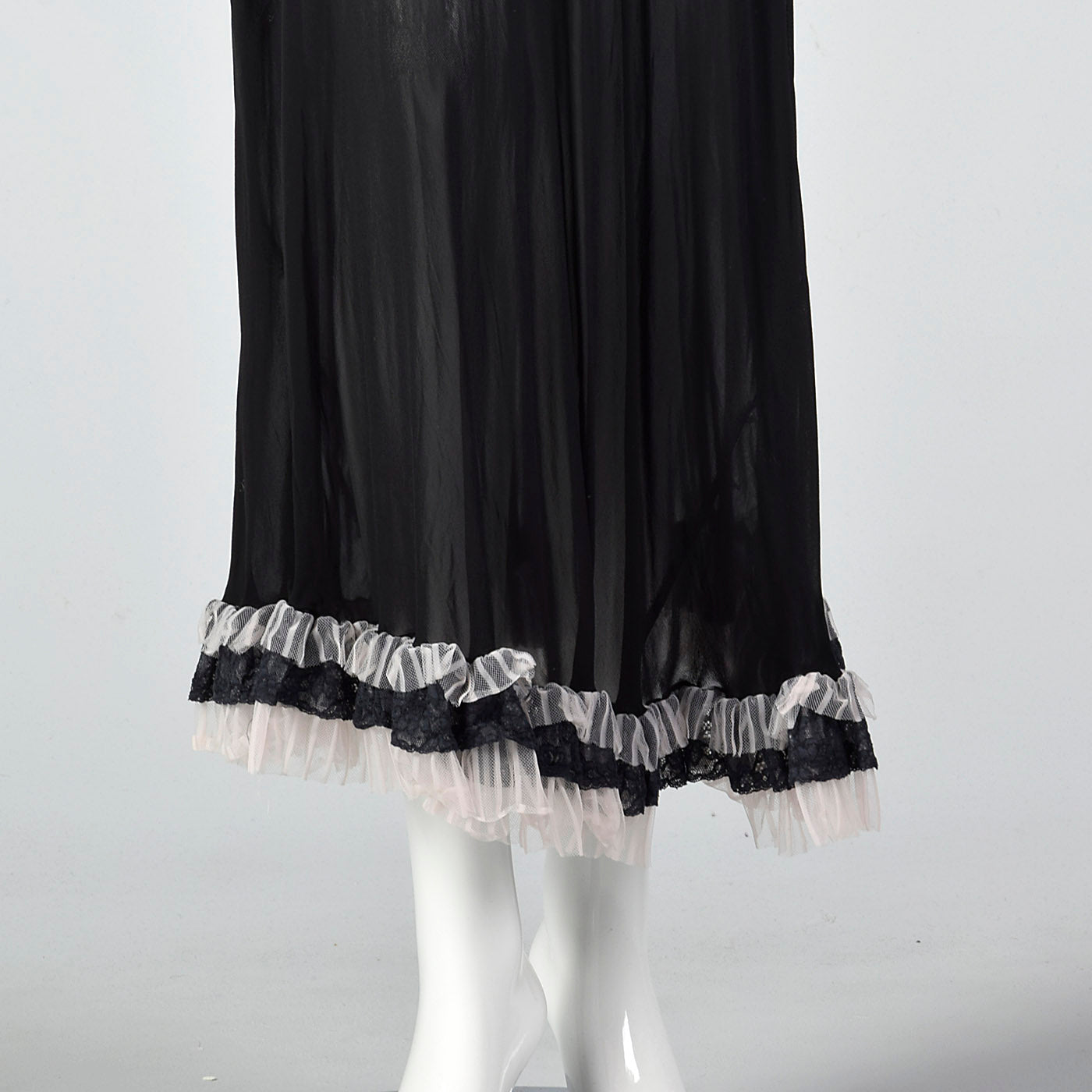1930s Sheer Black Bias Cut Slip with White Trim