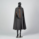 1970s Dark Grey Cape with Leather Trim