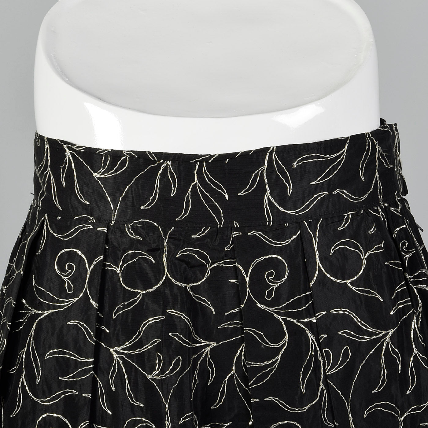 1950s Black Taffeta Skirt with Metallic Silver Embroidery