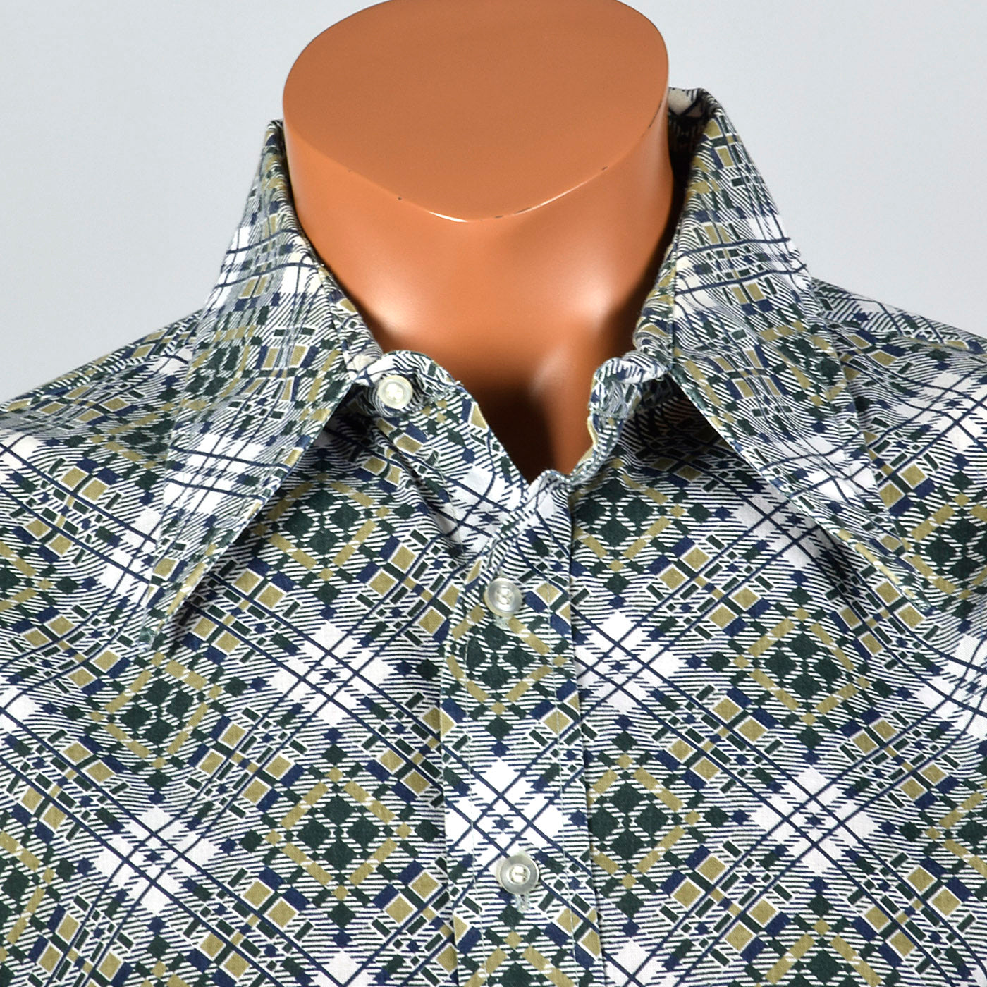 1970s Green Geometric Print Disco Shirt