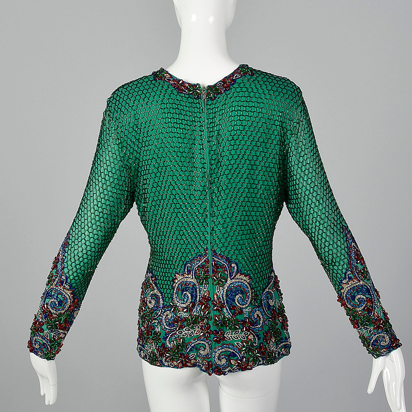 Small 1960s Emerald Green Formal Beaded Blouse