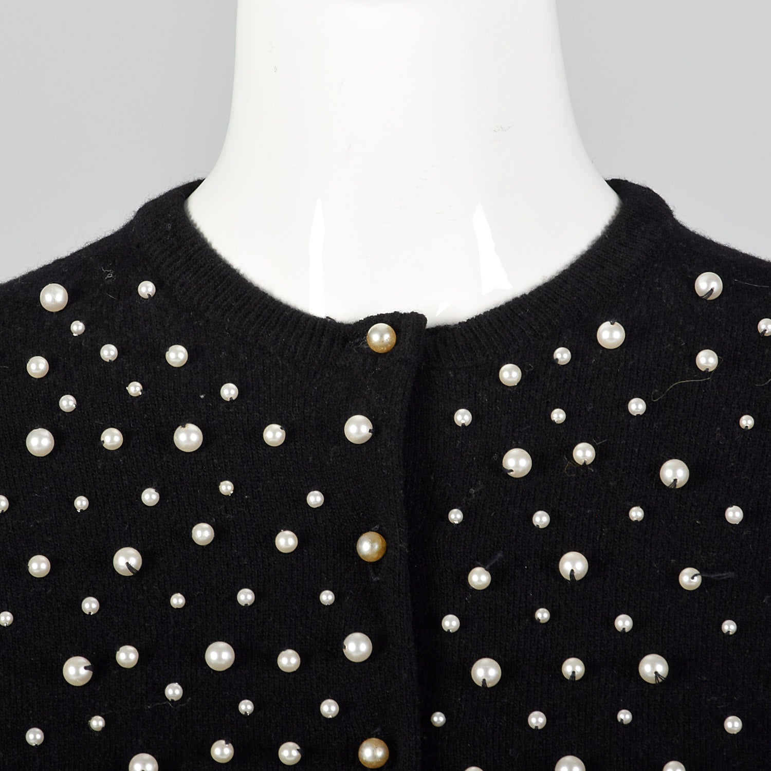 XS 1950s Black Cashmere Cardigan with Pearl Beading