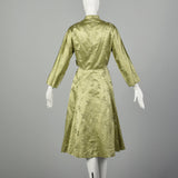 Medium 1960s Sage Green Asian Dress Hand Sewn Silk Frog Closures