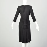 XS 1940s Little Black Dress Rayon Studs Quarter Length Sleeve