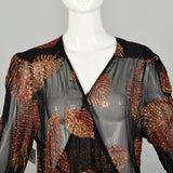 Medium 1980s Two Piece Wrap Dress Black Sheer Glitter