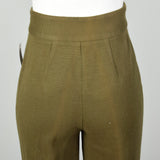 Small 1970s Green Knit Pants Hippie High Rise Wide Leg Boho Bell Bottoms