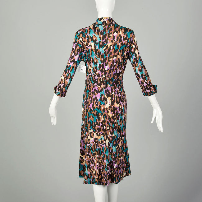 Medium Diane Von Furstenberg Animal Print Dress Silk Jersey Cuffed Sleeves