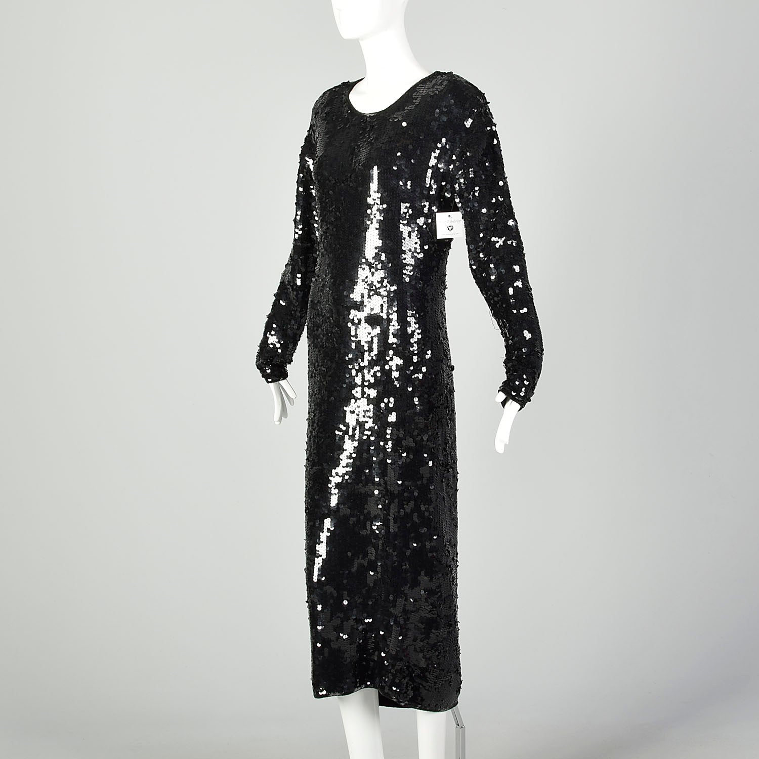 Large Black Sequin Sweater Dress Formal Evening Cocktail Modest Long Sleeve