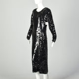 Large Black Sequin Sweater Dress Formal Evening Cocktail Modest Long Sleeve