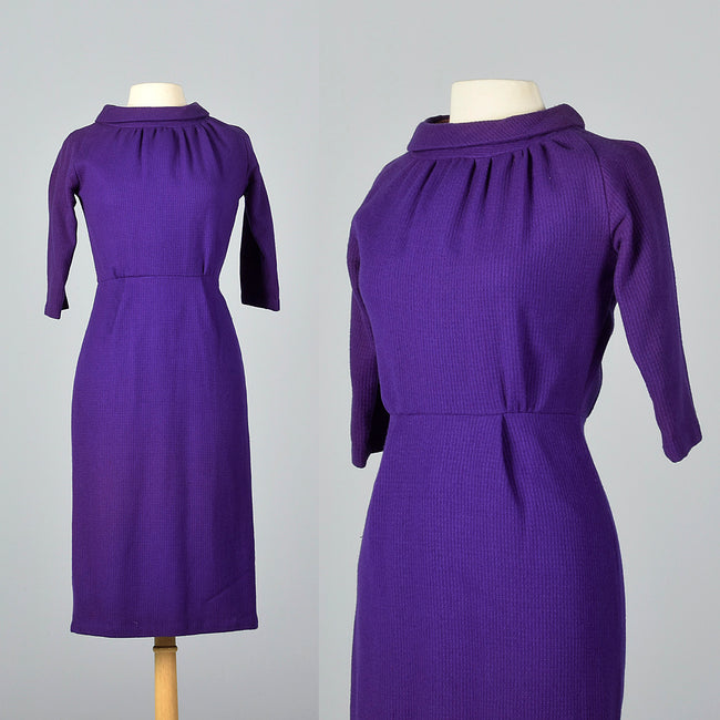1950s Purple Knit Pencil Dress