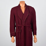 1960s Mens Burgundy Wool Robe with Shawl Collar