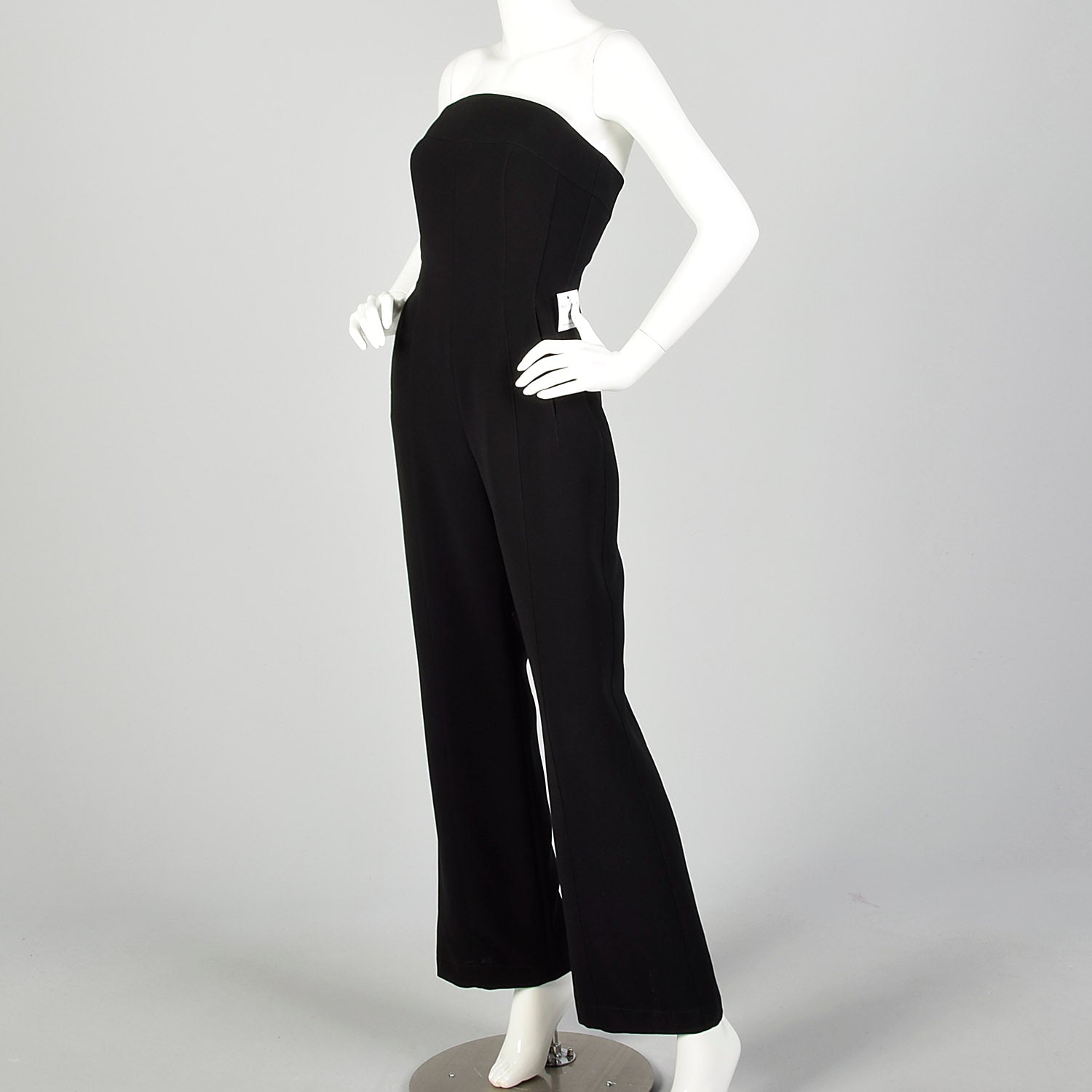 XS Thierry Mugler Sexy Black Strapless Wide Leg Jumpsuit