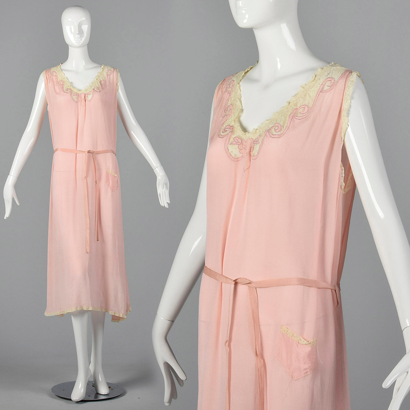 1920s Pink Silk Nightgown with Belt