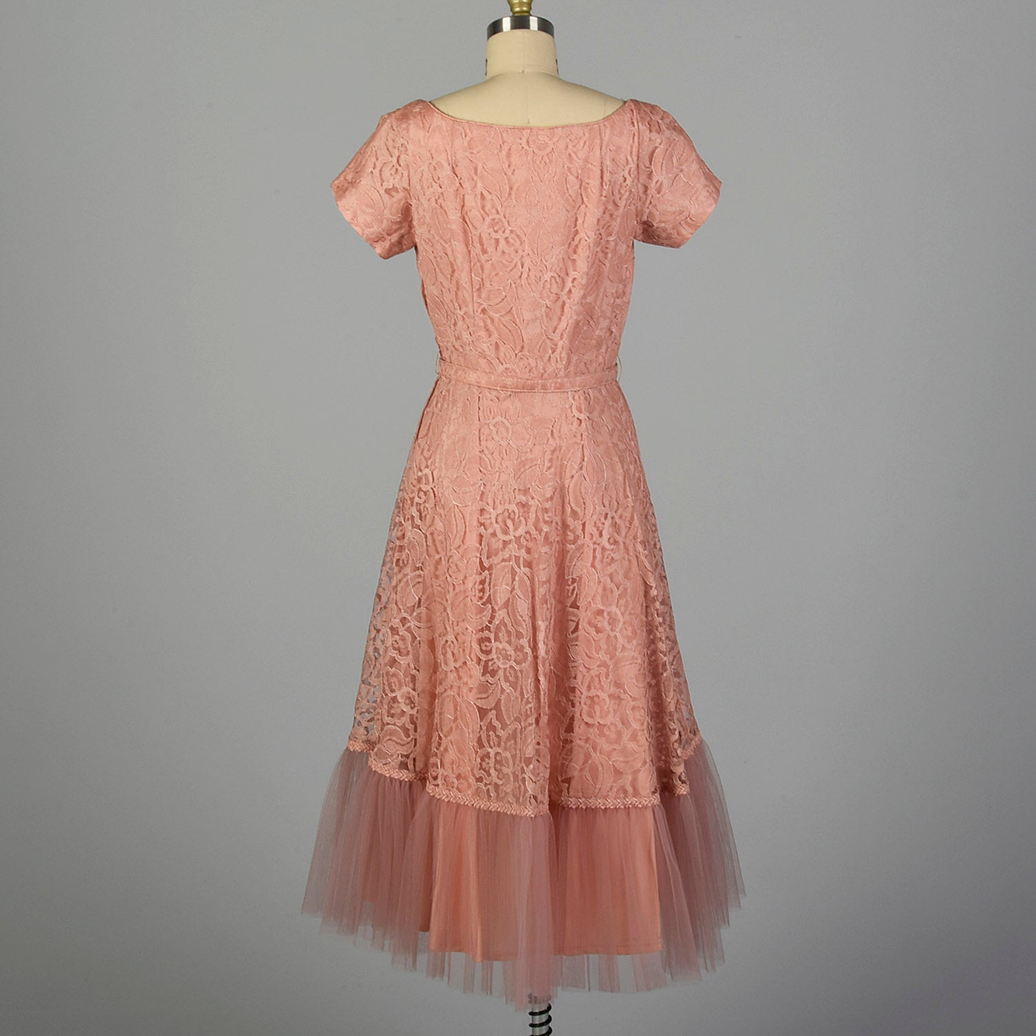 Medium 1940s Pink Lace Party Dress