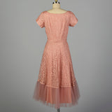 Medium 1940s Pink Lace Party Dress