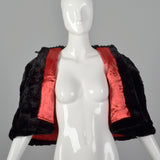 1940s Black Sheared Fur Stole with Red Satin Lining