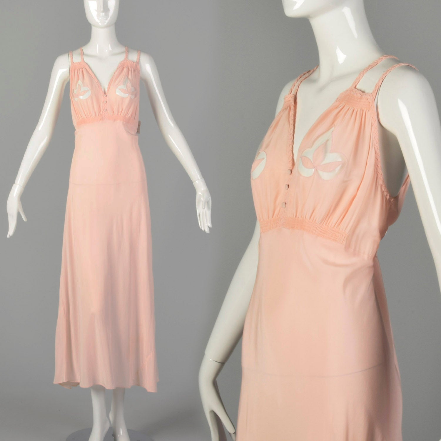 Large 1930s Pink Rayon Nightgown Fetish Lingerie Adam & Eve Fig Leaf Novelty Boudoir