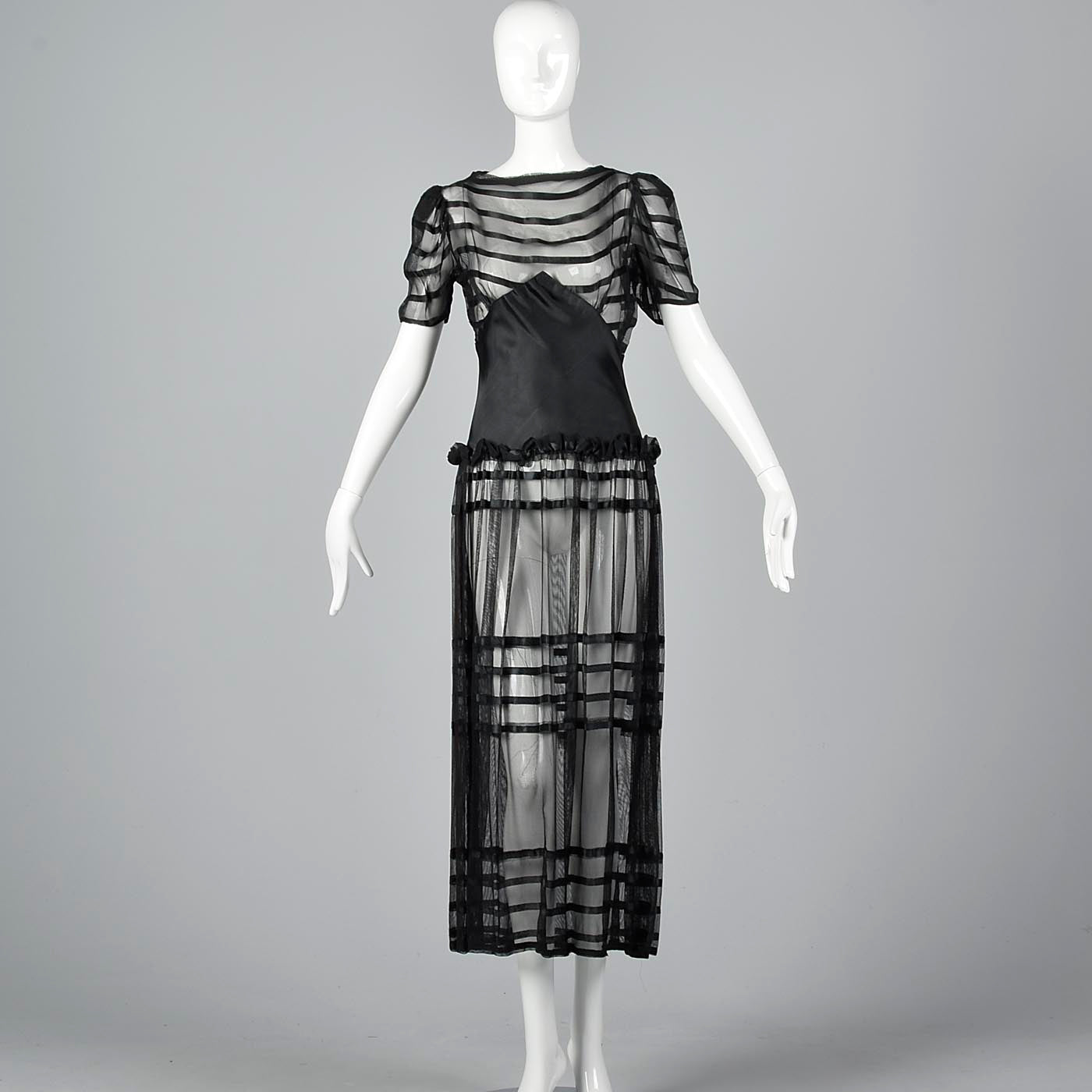 1930s Sheer Black Mesh Dress