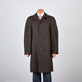 1950s Mens Brown Wool Coat with Windowpane Plaid