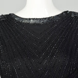 Medium 1980s Black Silk Beaded Dress Cocktail Party Keyhole Back
