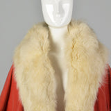 1920s Pink Velvet Cocoon Coat with Fur Collar and Cuffs