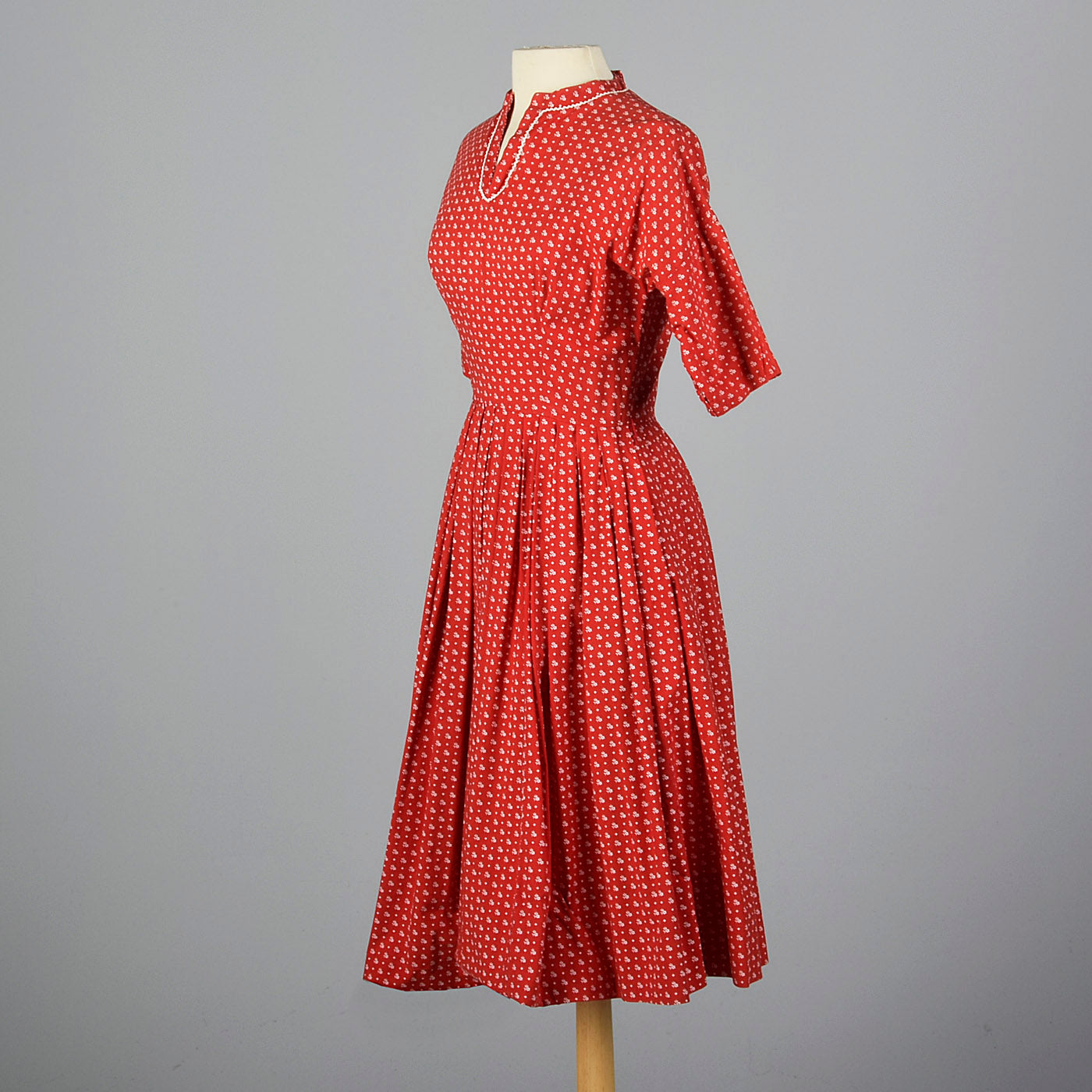 1950s Lanz Red Cotton Fit and Flare Dress