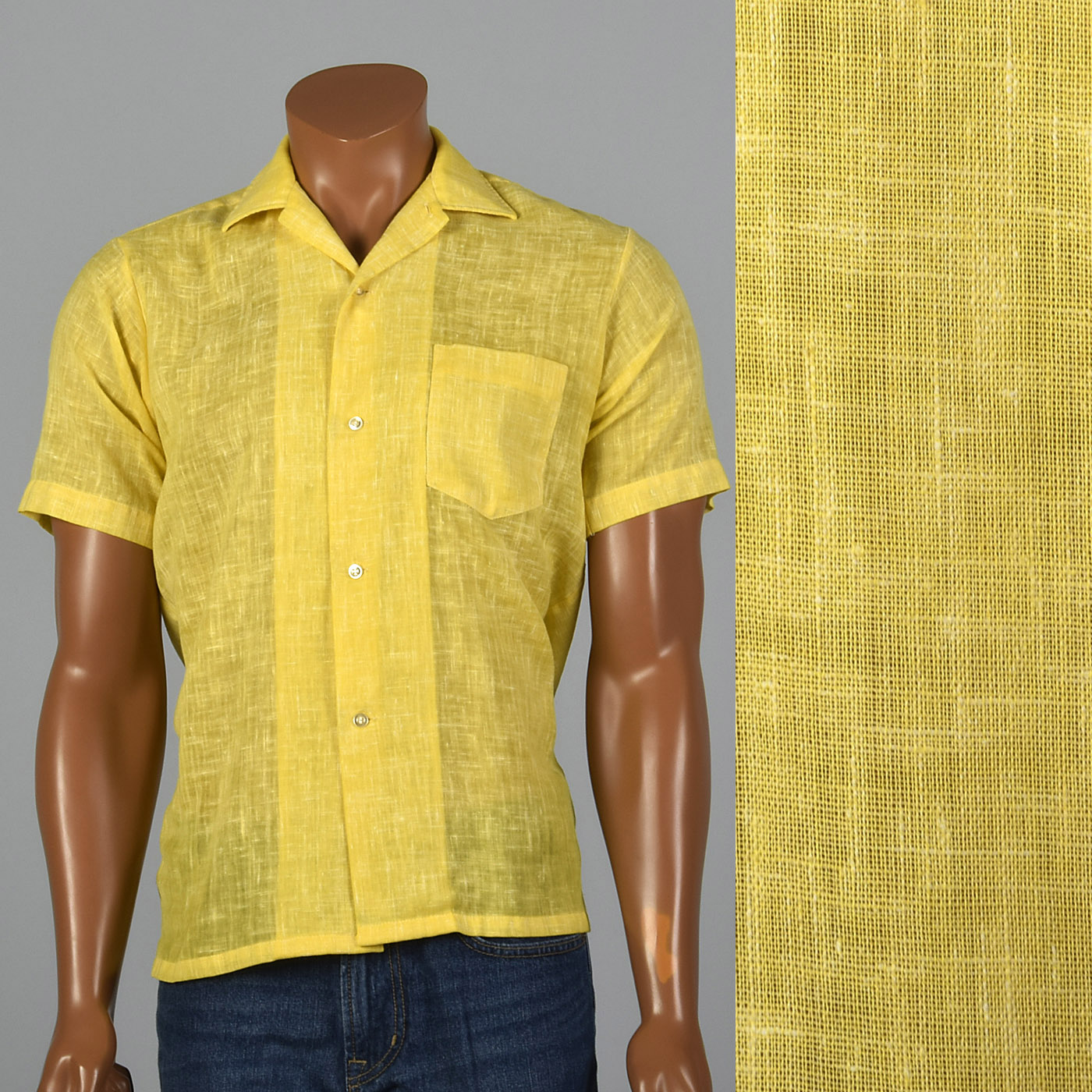 1960s Mens Yellow Semi Sheer Short Sleeve Shirt