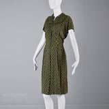 1940s Green Day Dress with Pink Floral Print