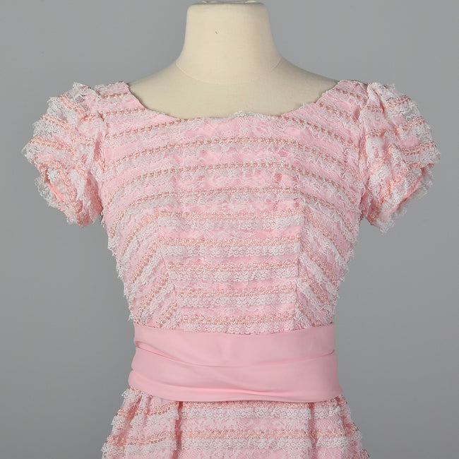 1960s Pink and White Lace Pencil Dress