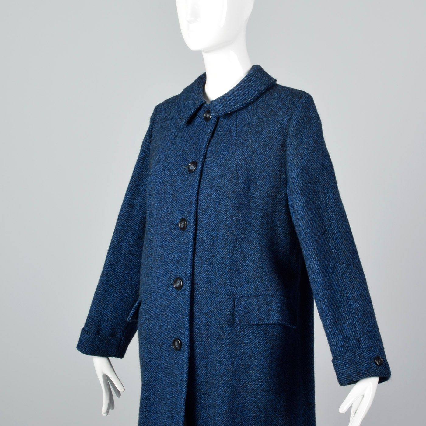 1950s Blue and Black Tweed Coat