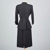 1940s Black Rayon Skirt Suit with Faille Trim
