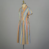 Large 1950s Cotton Day Dress with Colorful Print Shirtwaist