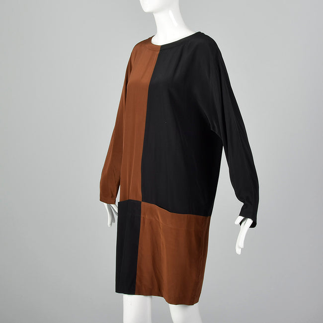 1990s Ellen Tracy Silk Color Block  Dress