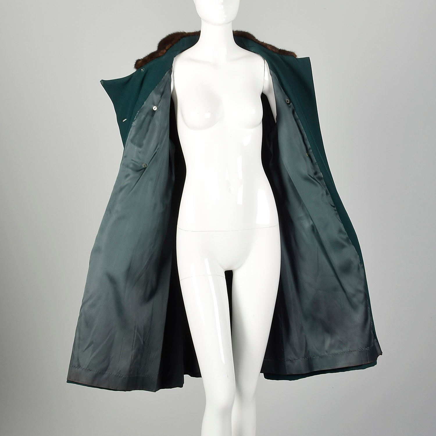 Medium 1960s Green Coat Double Breasted Autumn Outerwear with Mink Fur Collar