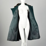 Medium 1960s Green Coat Double Breasted Autumn Outerwear with Mink Fur Collar