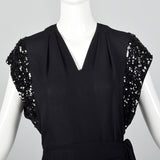 1940s Black Rayon Dress with Sequin Sleeves