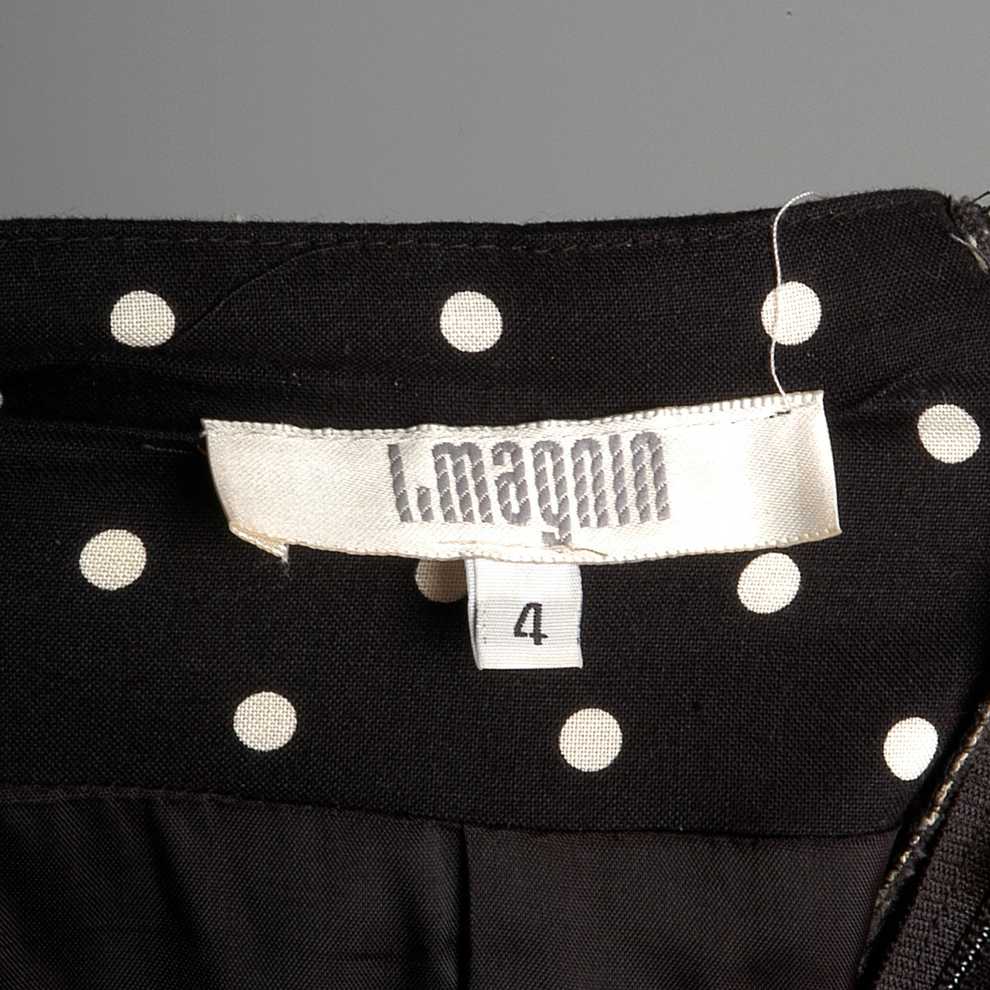 1980s I. Magnin Off Shoulder Party Dress in Black with White Polka Dots