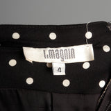 1980s I. Magnin Off Shoulder Party Dress in Black with White Polka Dots