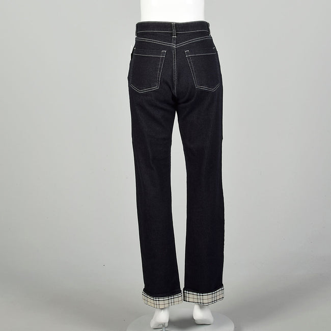 Medium Burberry Jeans Dark Wash Straight Leg Plaid Cuffs