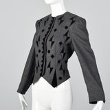 1980s Louis Feraud Gray Jacket with Geometric Velvet Appliques