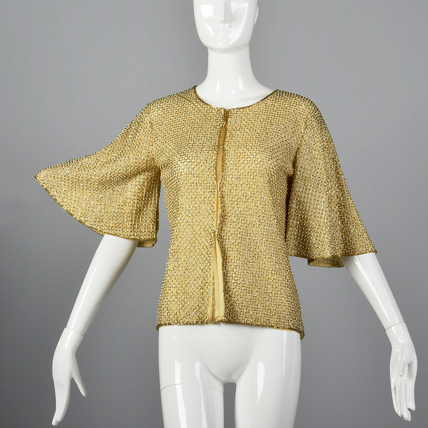 1960s Gold Beaded Cardigan with Flutter Sleeves