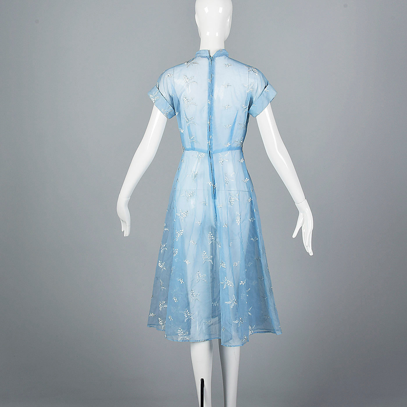 1950s Sheer Blue Fit and Flare Dress