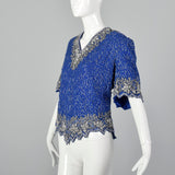 1990s Beaded Blue Blouse