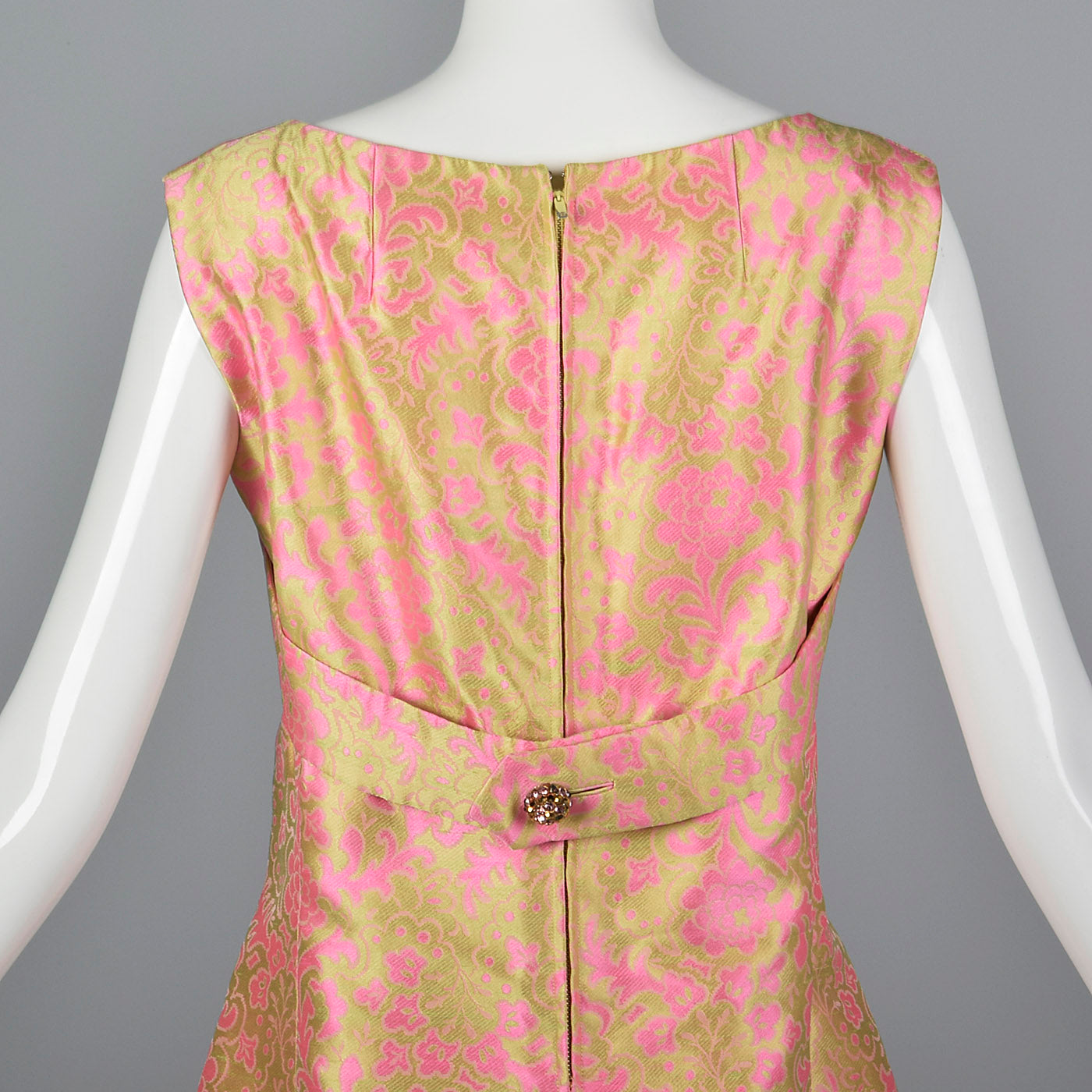 1960s Malcolm Starr Sleeveless Maxi Dress in Pink and Chartreuse Psychedelic Brocade