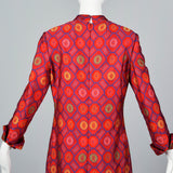 1970s Adele Simpson Red Silk Brocade Dress