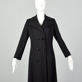 XS 1970s Double Breasted Black Maxi Coat