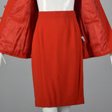 1980s Louis Feraud Red Skirt Suit in Wool Crepe
