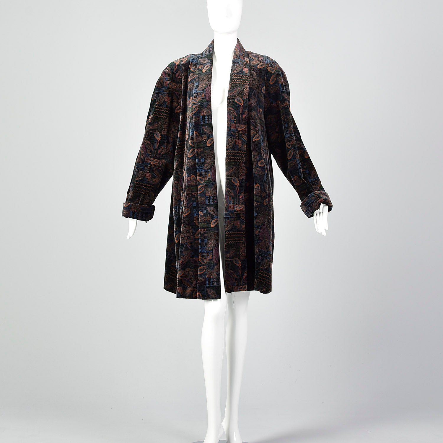 1980s Black Cotton Velvet Swing Coat